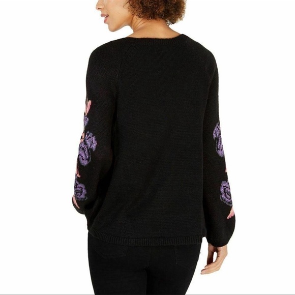 Style and Co Scoop Neck Shine Frill Black Purple Combo Sweater Size M - Picture 2 of 4